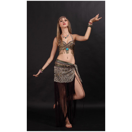 Costume tribal de danse orientale ton léopard