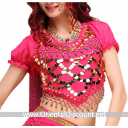 Haut de danse orientale à pastilles or fuschia