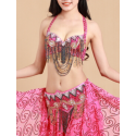 Set perlé de danse orientale couleur rose intense