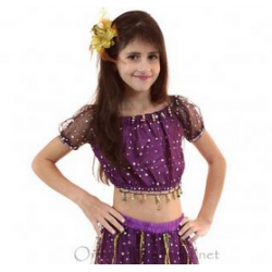 Haut enfant de danse orientale à paillettes violet foncé