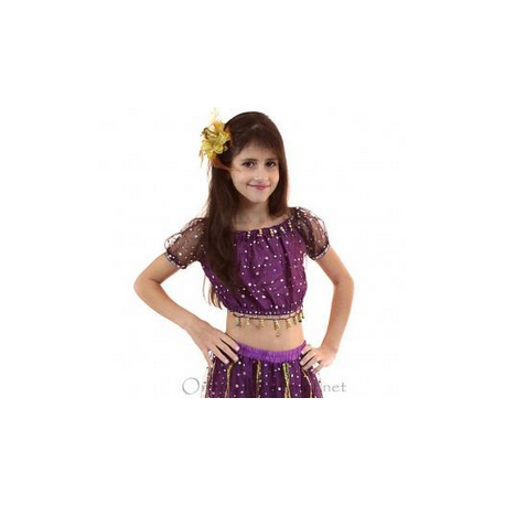Haut enfant de danse orientale à paillettes violet foncé