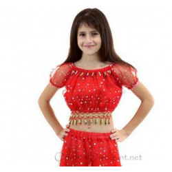 Haut enfant de danse orientale à paillettes rouge