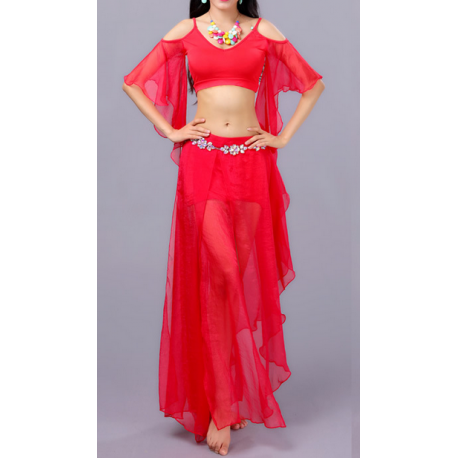 Tenue de danse orientale femme rouge 3 pièces