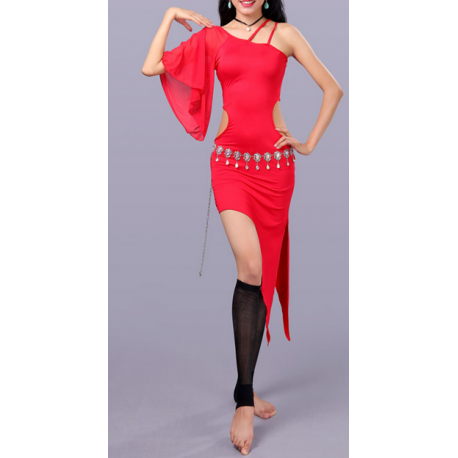 Robe de de danse orientale asymétrique rouge
