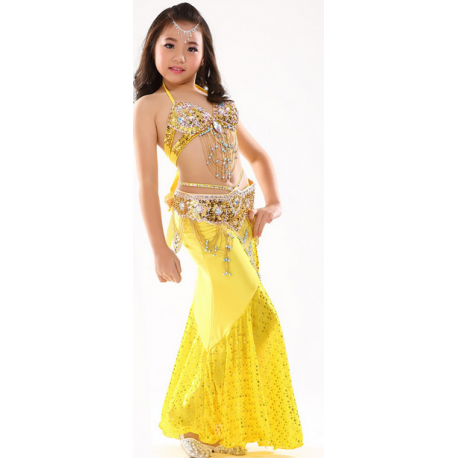 Costume Danse Orientale Enfant 3-10 Ans – Robe Belly Dance Colorée Avec Glands – Halloween & Scène