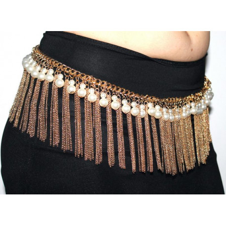 Ceinture métal de danse orientale or et perles 
