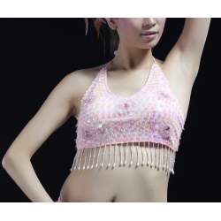 Top pailleté de danse orientale rose clair