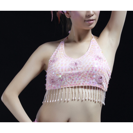 Top pailleté de danse orientale rose clair