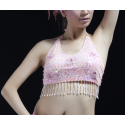 Top pailleté de danse orientale rose clair