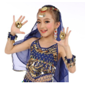 Top enfant de danse orientale à grelots et pastilles dorées bleu nuit