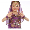 Top de danse orientale fille à grelots et pastilles dorées violet
