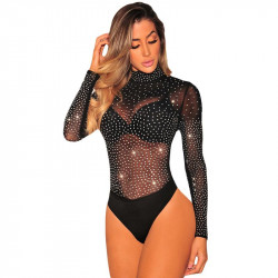 Body de Danse noir à strass argentés