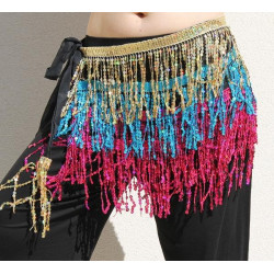 Ceinture de danse orientale à franges pailletées tricolore