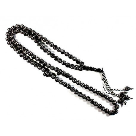Grand tasbih 99 grains motif argenté