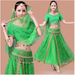 Costume de danse indienne adulte 2 pièces bleu et doré
