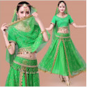 Costume de danse indienne adulte 2 pièces vert et or