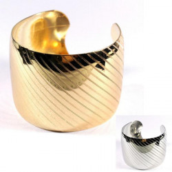 Bracelet manchette strié en métal