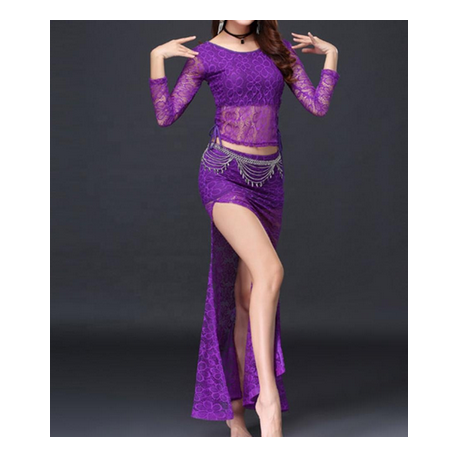Tenue de danse orientale en dentelle 2 pièces bleu nuit