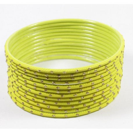 Lot de 12 bracelets Bangles indiens à paillettes or