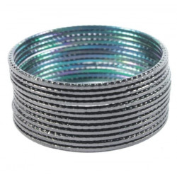Lot de 12 bracelets bangles indiens striés couleur unie
