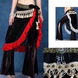 Ceinture tribale de danse orientale en dentelle et pompons