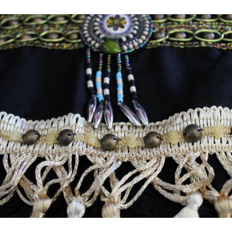 Ceinture tribale de danse orientale en dentelle et pompons