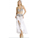 Tenue de scène de danse orientale compléte couleur blanc et argent