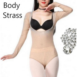 Body beige strass à manches longues