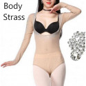 Body beige strass à manches longues