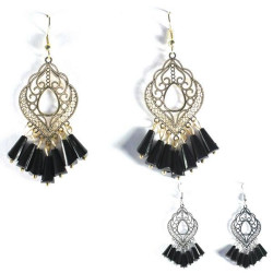 Boucles d'oreilles fantaisie arabesques et perles noires
