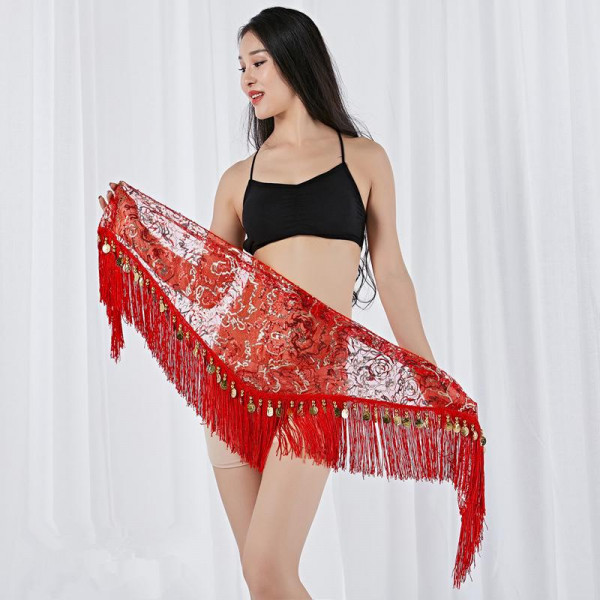 Foulard de danse orientale blanc brodé à franges