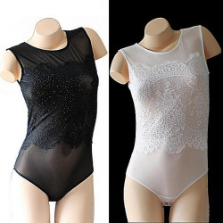 Body femme résille et dentelle strass