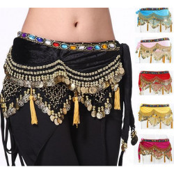 Ceinture de danse orientale en velours et pompons strass