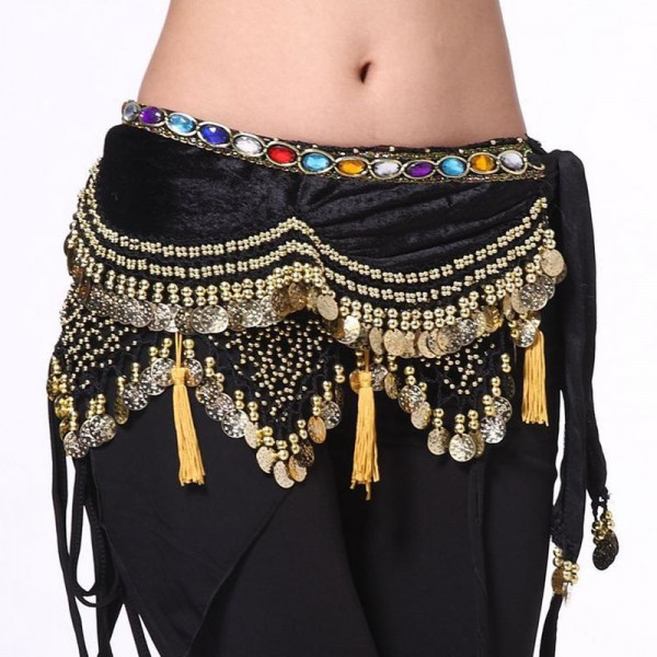 Ceinture de danse orientale velours noir et or - 18,90 €