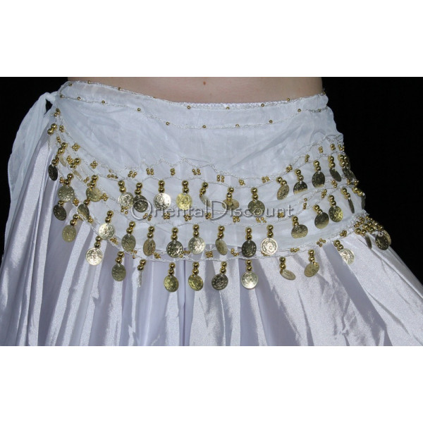 ceinture de danse orientale blanc à sequins dorés pas cher