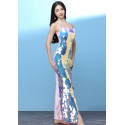 Robe sirène de soirée rose nacré