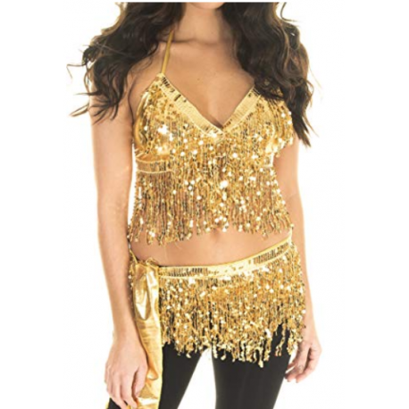 Haut De Danse Du Ventre Femme - Dos Nu à Paillettes, Lacets, Taille Unique - Pour Scène, Fête, Costume - 10