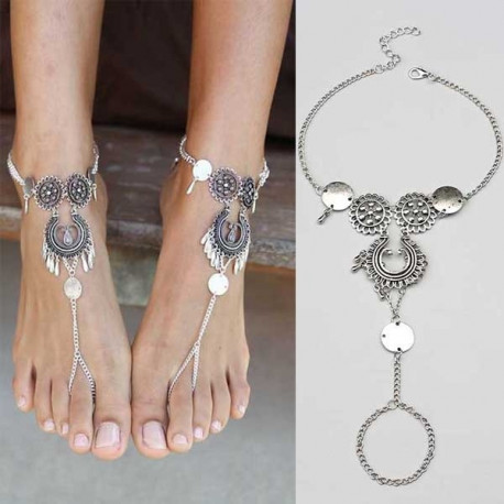 Paire de Bracelets de cheville couleur argent