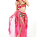 Jupe de danse orientale fuschia à reflets dorés