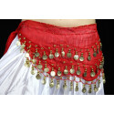 Ceinture de danse orientale rouge à sequins dorés