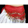 Ceinture de danse orientale rouge à sequins dorés