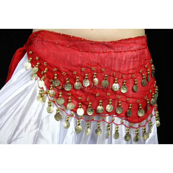 ceinture de danse orientale rouge à sequins dorés pas cher