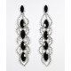 Boucles d'oreilles longues strass argenté noir et pierre strass