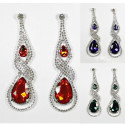 Boucles d'oreilles strass torsade argent et pierre couleur