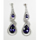 Boucles d'oreilles strass torsade argent et pierre couleur