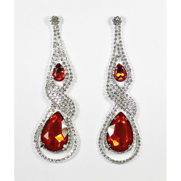 Boucles d'oreilles strass torsade argent et pierre couleur