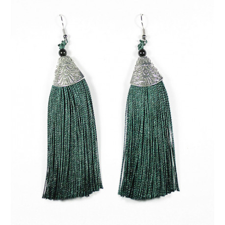 Boucles d 'oreilles pompon longues franges
