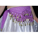 Ceinture de danse orientale violet à sequins dorés