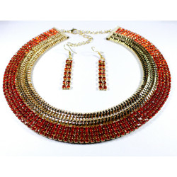 Parure collier strass plat doré