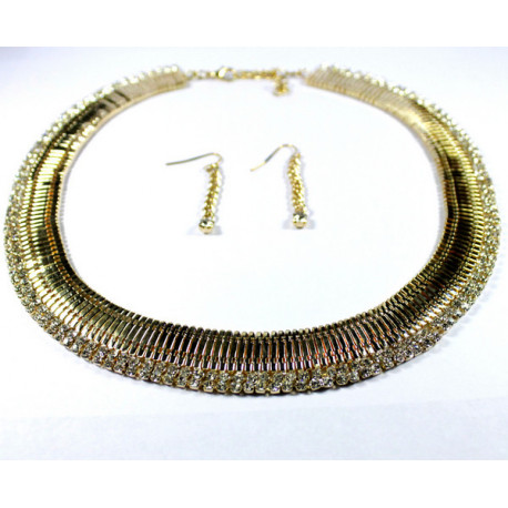 Parure collier strass plat doré